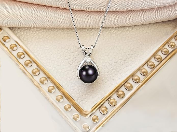 PEARLURA AAA+ 9mm Natural Black pearl necklace for women - Real pearl necklaces for women (18k gold platted 925 sterling Silver)- Wedding anniversary's gift for wife - Luxury birthday gifts for woman - Birthday gift for wife