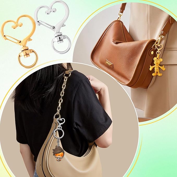 OIIKI 20pcs Star Heart Swivel Keychain Clasp, Zinc Alloy Spring Snap Hook Jewelry Clasps, Heavy Duty Lobster Keyring Clip Bag Accessories for Keychains DIY Crafts- Gold & Silver