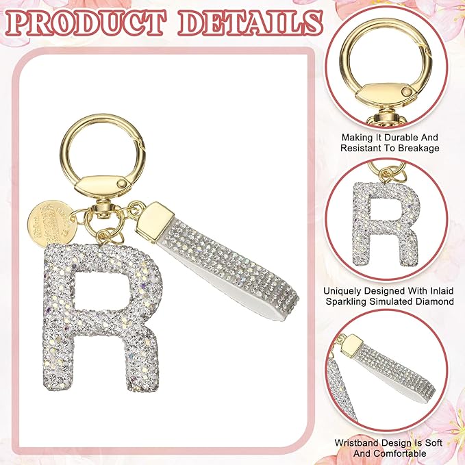 PATIKIL Initial Letter Keychain, Cute Sparkly Rhinestone Key Chain Alphabet Charm for Car Keys Handbags Purse