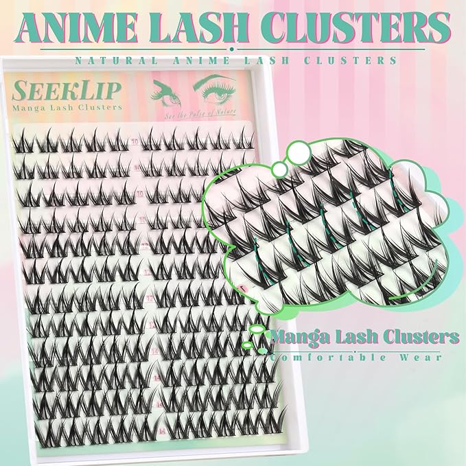 Lash Clusters Manga Eyelash Clusters C Curl 120PCS 10-14MM Mixed Deer Anime Natural Look Cluster Eyelash Extensions Spiky Natural Cluster Eyelashes for DIY Doe Eyed at Home (Pulse)