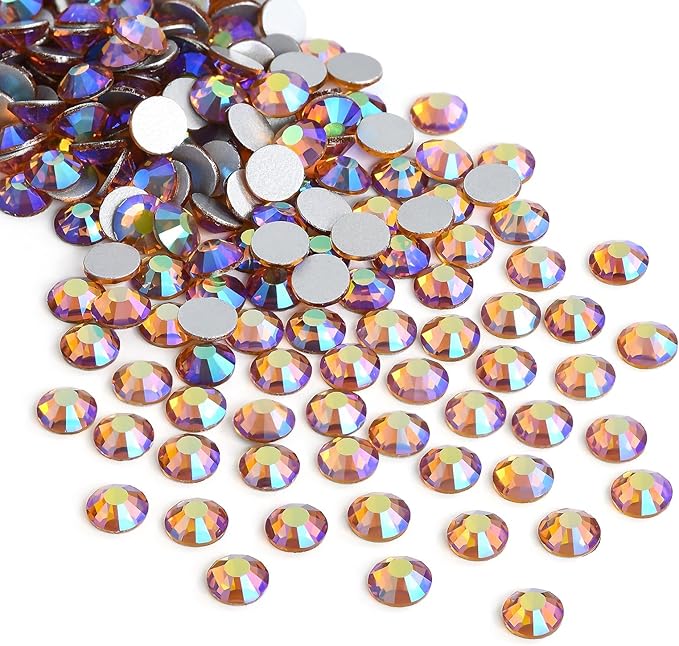 Jollin Glue Fix Crystal Flatback Rhinestones Glass Diamantes Gems for Nail Art Crafts Decorations Clothes Shoes(ss10 2880pcs, Topaz AB)