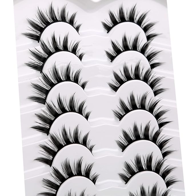 Pooplunch Manga False Eyelashes Spiky Natural Anime Lashes Doll Eye 8D Wispy Volume Sexy Faux Mink Fake Eyelash Strips 7 Pairs Pack