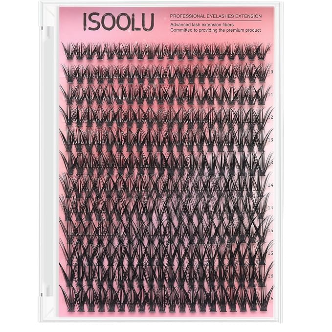 ISOOLU Fairy Lash Clusters Manga Individual Lashes C Curl Wispy Eyelash Clusters WideSpan Eyelash Extension Kit with Lash Bond and Seal Wet-Look Spiky Cluster Lashes (40D 240pcs)