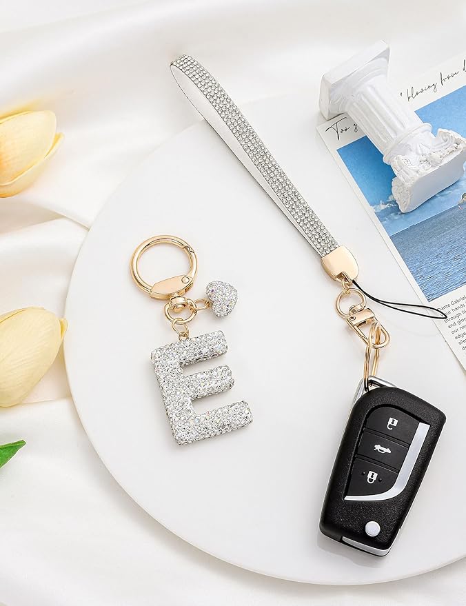Initial Keychain for Women Girls,Bling Letter Key chain Initial with Heart,Pink Keychain Charms for Backpack Handbag