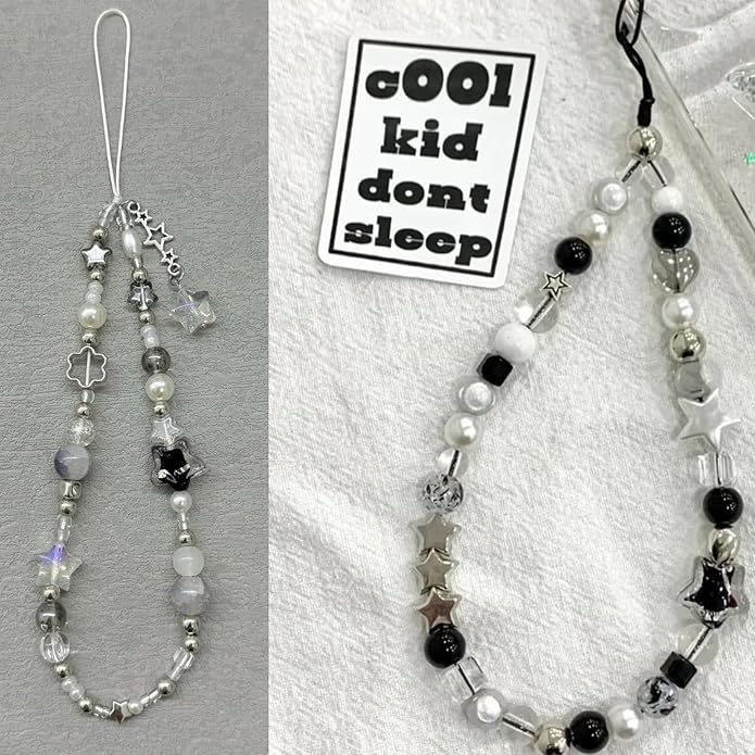 2 Pcs Phone Charm Strap Hand Universal for iPhone Wrist Strap Camera Lanyard Pearl Beaded Cute Chain String Accessories Universal for iPhone 17 Pro Max Samsung Women Girls Phones Bag Keychain