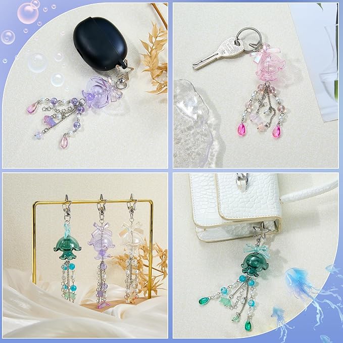 Cute Multicolor Jellyfish Keychains for Women Acrylic with Bow Purse Bag Charms for Backpacks Handbag Decorations