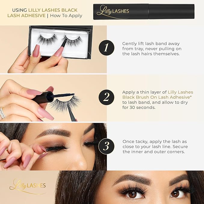 Lilly Lashes Black Eyelash Glue, Brush On Lash Glue for False Eyelashes, Latex Free Lash Adhesive for Eyelash Extensions