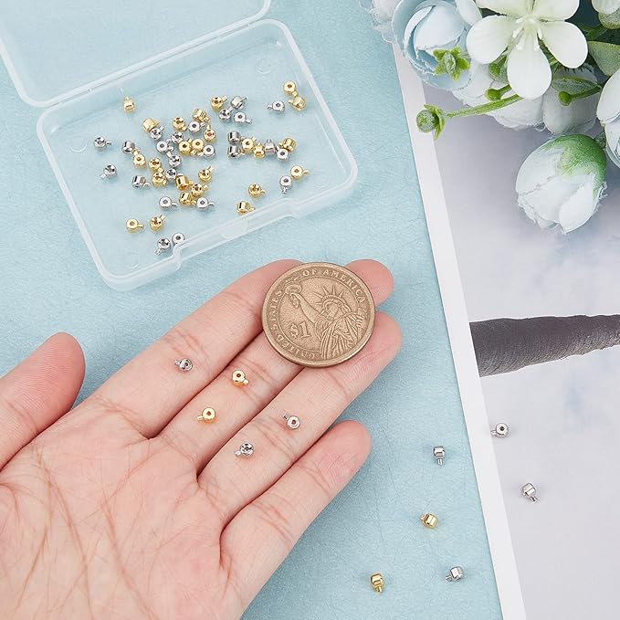 arricraft 60 Pcs Brass Crimp Beads, Loose Rondelle Spacer Beads Crimp Bead Covers Metal Irregular Shape Crimp Charms Accessories for Bracelet Necklace Jewelry Making Silver & Golden