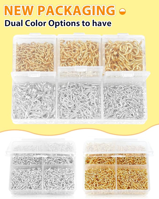 800pcs FIVEIZERO Gold & Silver Small Screw Eye Pins for Jewelry Making & DIY Crafts, Mini Eyelet Screws for Art Projects & Bead Charms, Tiny Eye Hooks in 3 Sizes for Crafts