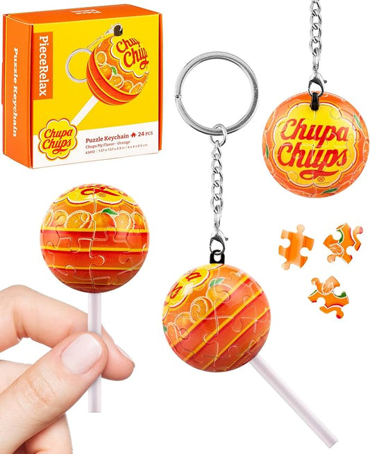 PieceRelax Chupa Chups X 3D Puzzle Keychain 24 Plastic Pieces - Chups My Flavor - Portable Key Ring Unique Gifts