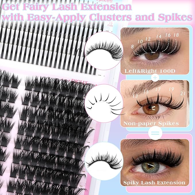 Lash Clusters Kit with Spiky Lashes Clusters 100D Volume Cluster Eyelash Extensions Kit 304pcs 13-21mm Spikes Individual Eyelashes Wispy Salon Look DIY Lash Extension Kit by TOOCHUNAG