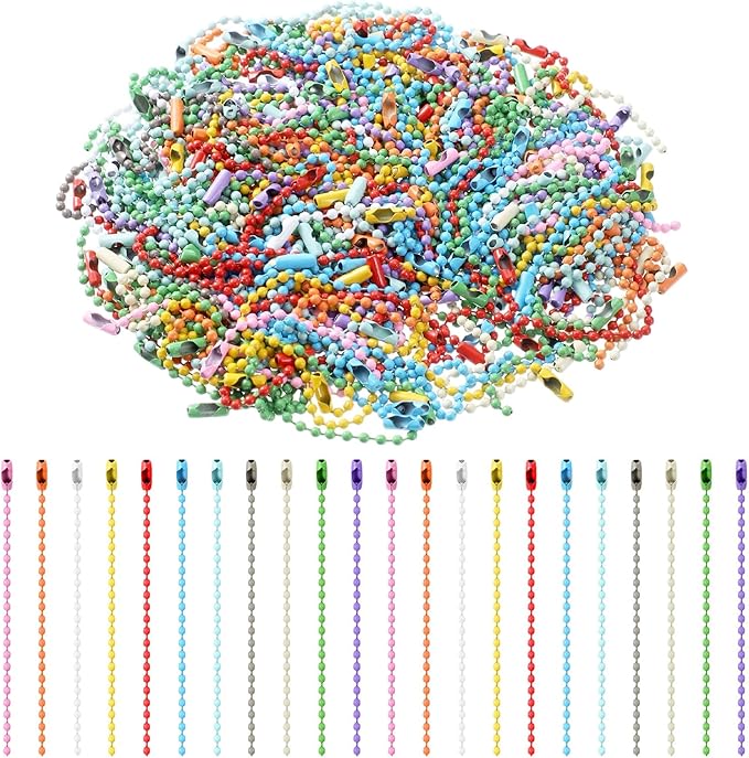200 Pcs Ball Bead Chain, 3.94 Inch Colorful Ball Chain for Keychain Making Metal Dog Tag Chains with Connector Beaded Chains for Jewelry Making Key DIY Craft Hanging Christmas Ornaments
