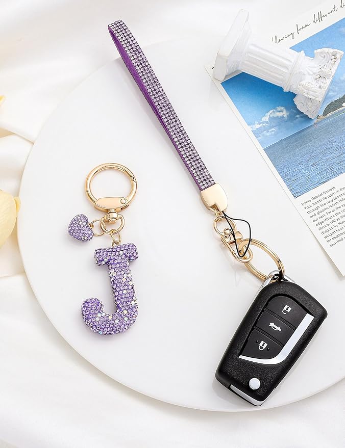 Initial Keychain for Women Girls,Bling Letter Key chain Initial with Heart,Pink Keychain Charms for Backpack Handbag