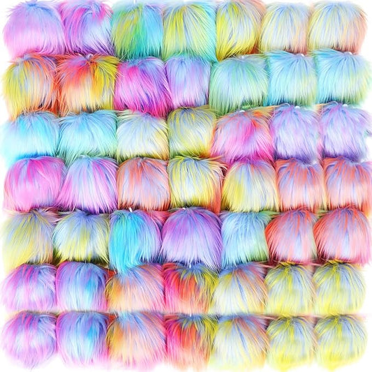 Tatuo 16 Pcs Faux Fur Pom Poms for Hat 4 Inches Large Fluffy Pom Balls for Crafts Knitting Beanies Shoes Scarves Bag Pompoms Keychain Charms Winter DIY Accessories (Colorful)