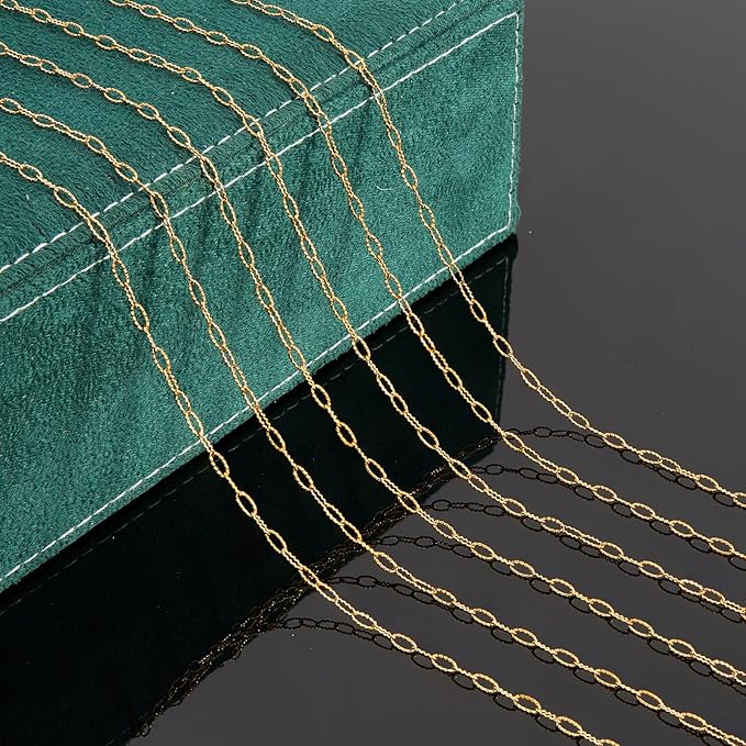 UMAOKANG 32.8 Feet Embossed Paperclip Jewelry Chain Roll Dainty Gold Plated Stainless Steel Chains for Jewelry Making