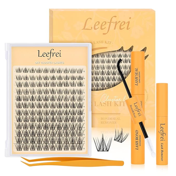 Leefrei Eyelash Clusters Set 10-18mm Wispy Lash Clusters D Curl DIY Cluster Lash Extension Kit Individual Lashes Kit With Bond & Seal, Glue Remover, Tweezers(LF02 Lashes Set)