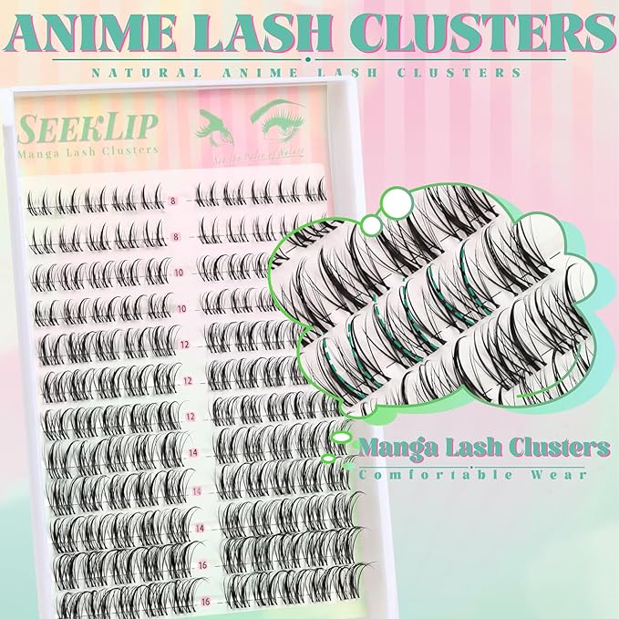 Lash Clusters Manga Individual Deer Lashes with Clear Band Spiky Natural C Curl 120PCS 8-16MM Mixed Eyelash Extensions for DIY Doe Eyed Japan Korean Anime Eyelash Clusters at Home (Thorns)