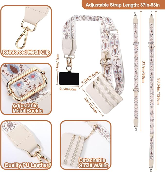 XANGNIER Clip and Go Strap for Phone with Wallet Crossbody, Phone Strap with Zippered Wallet, Adjustable Anti Theft Cellphone Lanyard for Women, Cellphone Chain Accessories,Multicolor 9