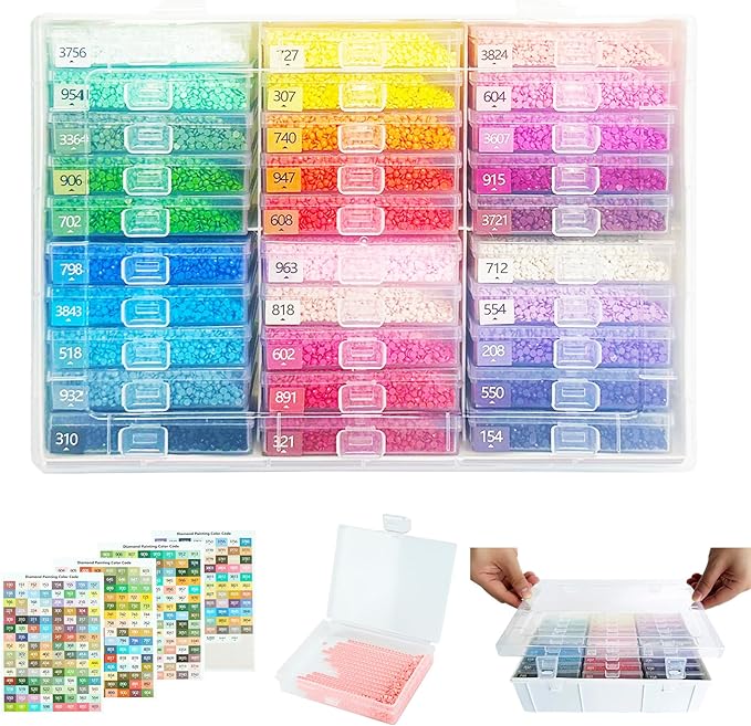30 Pcs Diamond Art Storage Trays with Lids Diamond Painting Storage Box with Full-Color Labels Diamond Painting Accessories Diamond Art Beads Organizer Box for Adult Crafts