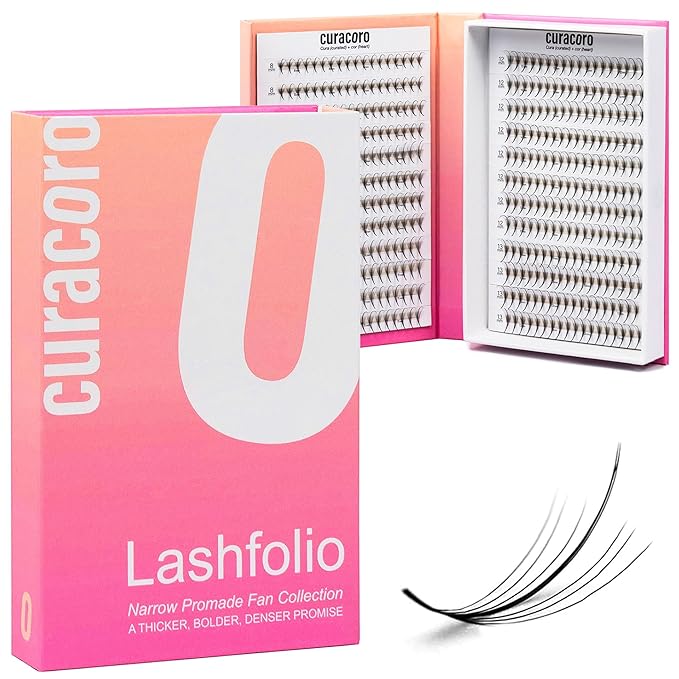 Curacoro LashFolio Narrow Wispy Fans, Handmade Volume Eyelashes, 5D To 10D, C CC D Curl, 0.03~0.07 mm, 8-13mm Mix Length, Professional Long-Lasting Promade Lash Fans (7D-0.05 D 8mm-13mm)