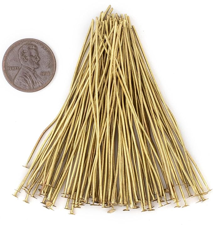 The Bead Chest Brass 21 Gauge 2.5 Inch Head Pins (Approx 100 Pieces)