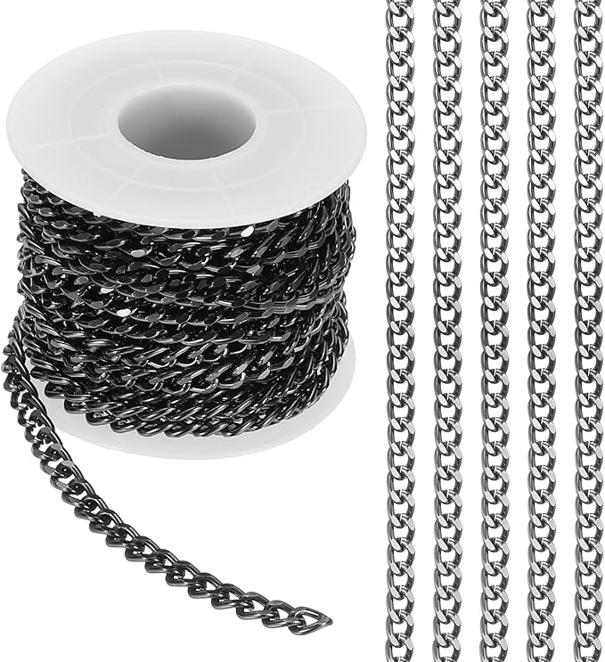PATIKIL 16.4Ft Aluminium Curb Chains Twisted Links, 7x5mm Curb Chain Spool Jewelry Making Chains Craft Chain for Necklace Bracelet Earring, Black