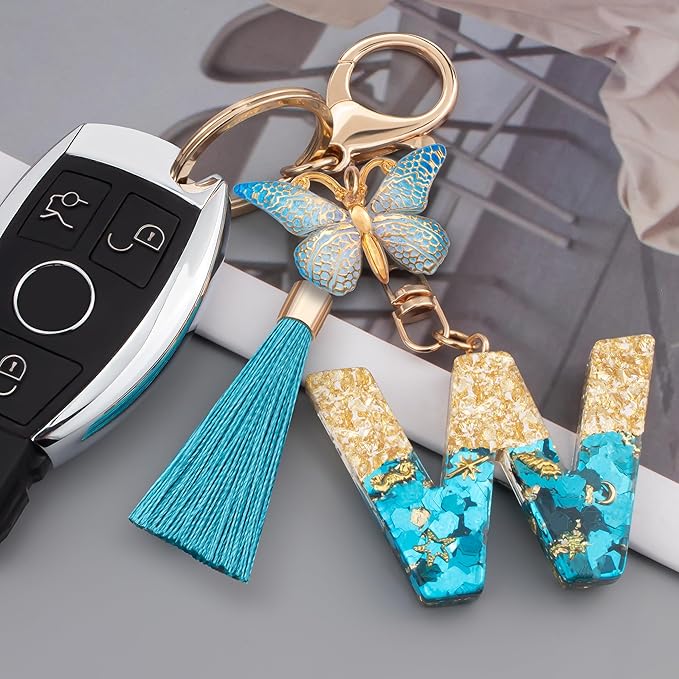 Suweibuke Cute Pink Key Chains for Women Girls, Initial Letter Keychains with Tassel, Charms for Key Purse Handbags Backpacks