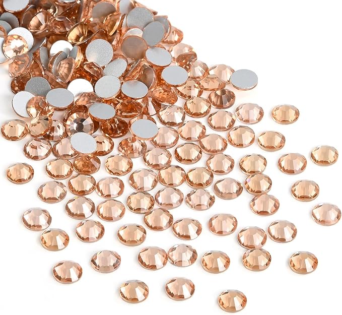 Jollin Glue Fix Crystal Flatback Rhinestones Glass Diamantes Gems for Crafting Nail Art Crafts Decorations Clothes Shoes 6.4mm (ss30 288pcs, Champagne)