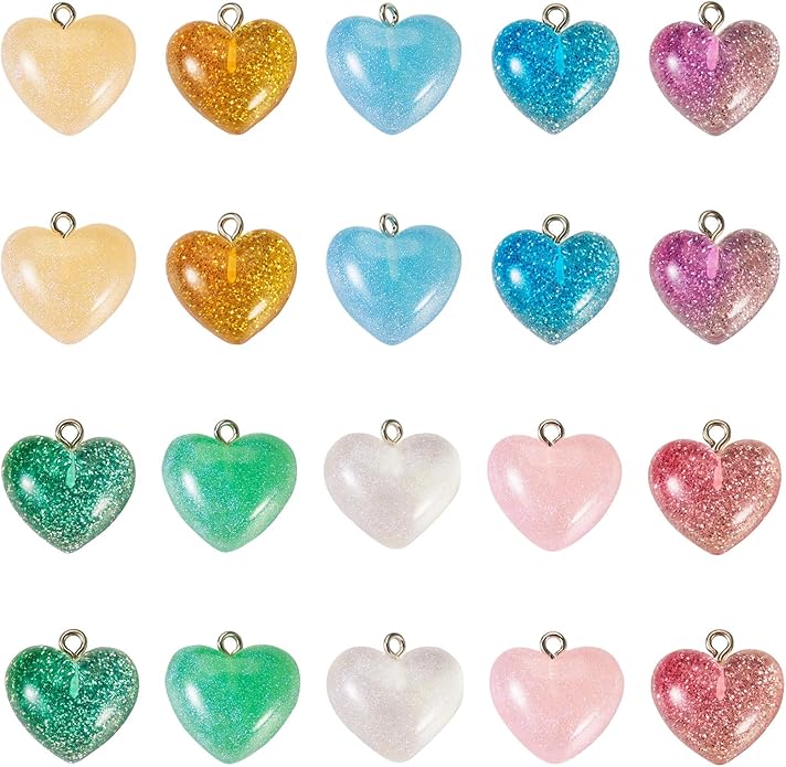 Resin Love Heart Star Flower Charms Colorful Heart Floral Pentagram Pendants Cute Hang Ornament for DIY Crafts Necklace Bracelet Keychain Jewelry Making