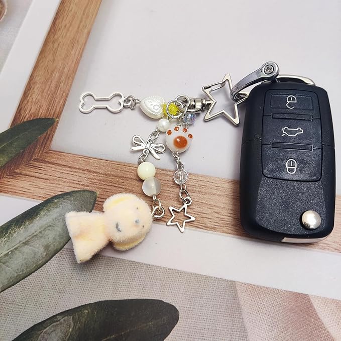 Cute Dog Keychain Fuzzy Dog Puppy Decor Keychain Aesthetic Y2K Bag Charms Stylish Dog Pendant Keychains Accessories