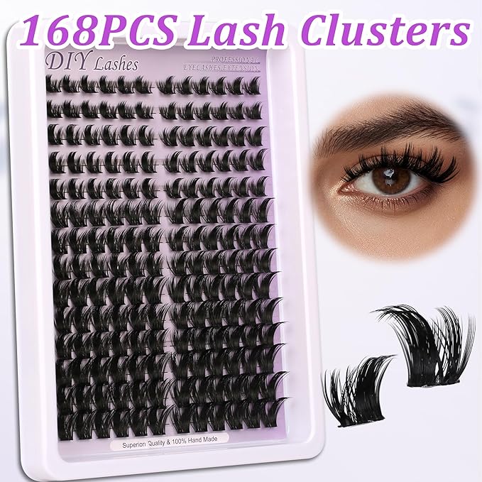 Himirell Lash Clusters Spiky Eyelash Extensions Wispy Individual Lashes Manga Eyelash Individuals 168 Pcs CC-Curly Cluster Eyelash Extensions 8-16MM Mixed DIY Lash Extensions