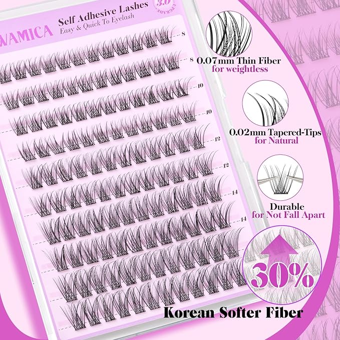 Yawamica Self Adhesive Lash Clusters Natural Press on Lashes Reusable Eyelash Clusters No Glue Needed 8-16mm Self Adhesive Eyelashes C Curl Individual Lashes DIY Lash Extension with Easy Application