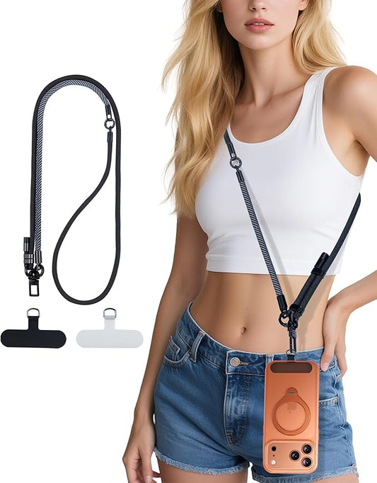 Phone Lanyard Crossbody, 2025 NEW Convertible Neck Strap& Wrist Strap, Adjustable Anti-Theft Lanyard with 2 Phone Tether Tabs, Universal Cell Phone Strap for iPhone 17 Pro Max Case, Black