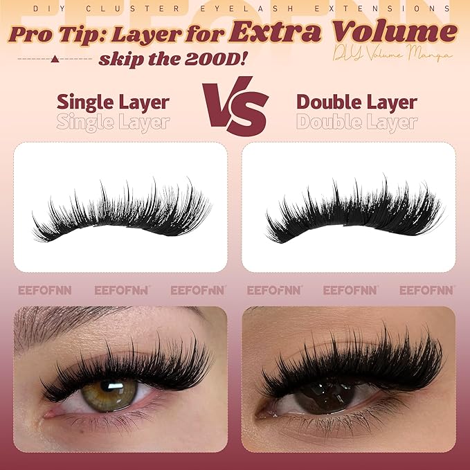 Eefofnn Lash Clusters Kit Manga Eyelash Clusters Wispy Volume Lash Extension Kit 12-20mm Cluster Eyelash Extensions Spiky D Curl Individual Lashes DIY Eyelash Extension Kit with Lash Bond,Seal,Remover