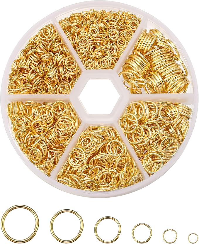 1600Pcs Open Jump Rings Gold Jump Rings Set Gold Plated Jump Rings for Jewelry Making Connectors(4mm 5mm 6mm 7mm 8mm 10mm)