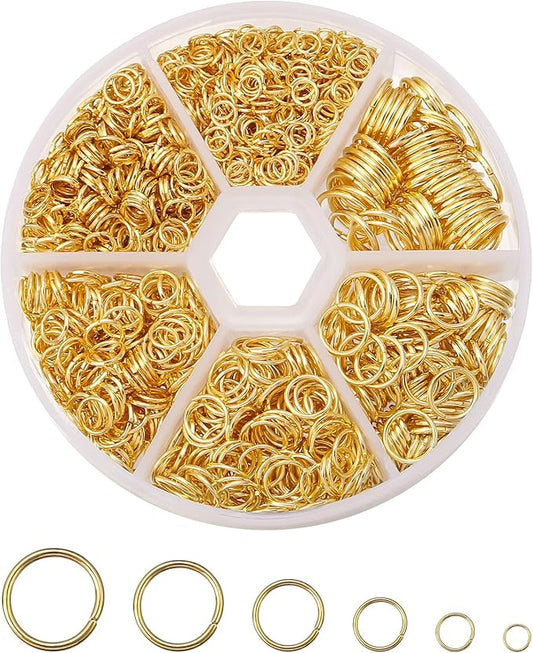 1600Pcs Open Jump Rings Gold Jump Rings Set Gold Plated Jump Rings for Jewelry Making Connectors(4mm 5mm 6mm 7mm 8mm 10mm)