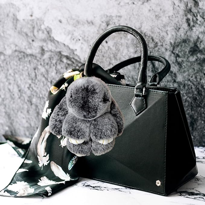 Bunny Keychain with Tin,Bunny Handmade Soft Pompom Charms,Fluffy Keychain Accessories for Womens
