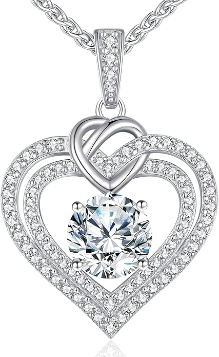 OOBEE Moissanite Heart Necklaces for Women, 1- 4 Carat Moissanite 925 Sterling Silver Gold Plating Fine Women Necklace，Ideal Anniversary Birthday Christmas Valentine Mothers Day Jewelry Gifts for Mom Wife Her Girlfriend