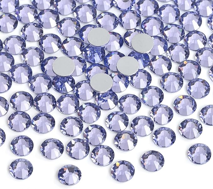 Glue Fix Crystal Flatback Rhinestones Glass Diamantes Gems for Crafting Nail Art Crafts Decorations Clothes Shoes 7.2mm (ss34 288pcs, Violet)