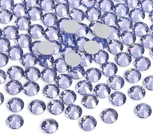 Glue Fix Crystal Flatback Rhinestones Glass Diamantes Gems for Crafting Nail Art Crafts Decorations Clothes Shoes 7.2mm (ss34 288pcs, Violet)