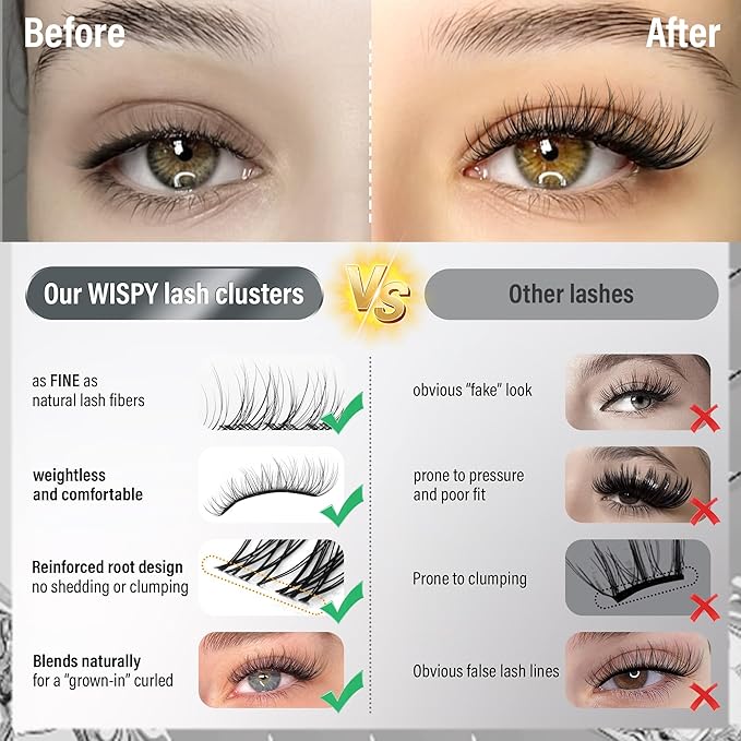 PHKERATA Velure Lash Clusters Natural Cluster Eyelash Extensions Wispy Individual Lashes Clusters DIY Ultra-Light Lash Extensions Soft C Curly Eye Lashes with Invisible Thin Band, 8-16mm, 120Pcs