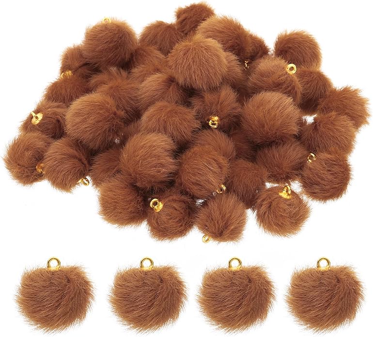 PATIKIL 50pcs Pom Poms Charm, Pompoms Charm Craft Pom Poms Pendants Balls Small Fluffy Tassel Bulk for Crafts Jewelry Making