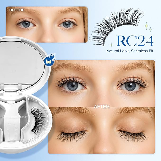 LASHVIEW Magnetic Eyelashes with Applicator Upgrade Soft Magnetic Eyelashes Natural Look Reusable No Glue or Eyeliner Needed Easy to Wear and Remove (RC24)