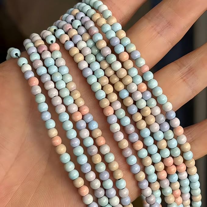 MJDCB Natural Stone Beads 4mm 85pcs Round Rainbow Stone Loose Gemstone Bead Charms for Jewelry Making Bracelet Necklace Earring Pendant