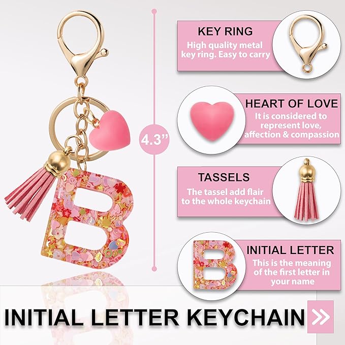 Alphabet Initial Letter Keychain Cute Heart Resin - Letter Keychain for Backpack Charms - Initial Keychains for Women