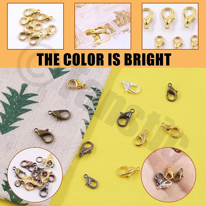 Tanstic 170Pcs Gold Lobster Claw Clasps with Open Jump Rings Kit, 10mm, 12mm, 14mm, 16mm, 18mm Alloy Small Jewelry Clasps Lobster Clasps and 6mm Jump Rings for DIY Jewelry Making