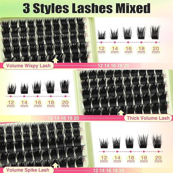 Focipeysa Dramatic Lash Clusters 12-20mm Eyelash Clusters Thick Cluster Lash Extensions Fluffy Lash Extension Volume Individual Eyelashes Extension Salon Effect Lash Extension