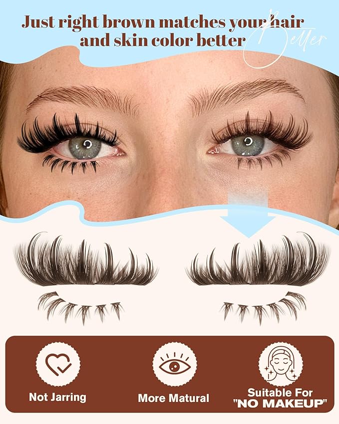 Brown Lash Clusters With Spikes Bottom Eyelash Clusters Wispy Cluster Eyelash Extensions Brown Manga Lash Clusters Fluff Individual Lashes 12-18MM 264Pcs by Zegaine