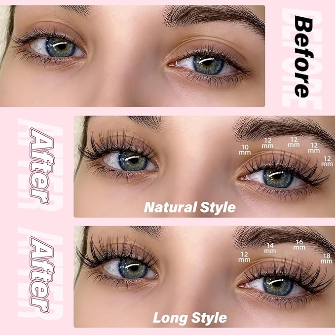 NYCAAR Lash Clusters Natural Look 120pcs D Curl 8-18MIX Eyelash Clusters Wispy Anime Individual Lashes with Soft Thin Band DIY Fluffy Lash Extension at Home(NY04)