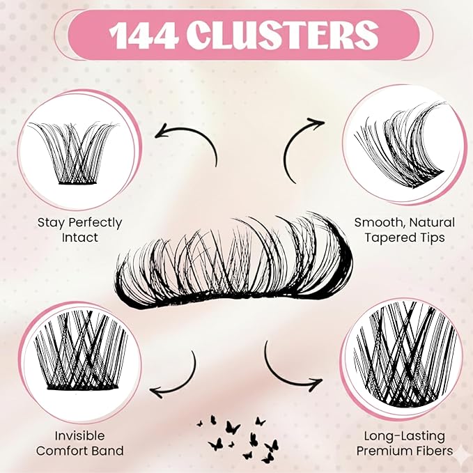 Lovely Goods Co. "Demure" Individual Volume Cluster Lashes, D Curl, Mixed Length 10-18mm, Soft and Comfortable